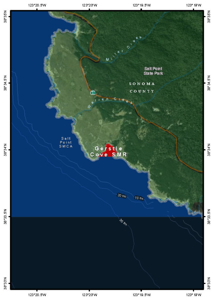 Map of Gerstle Cove State Marine Reserve - click to enlarge in new tab